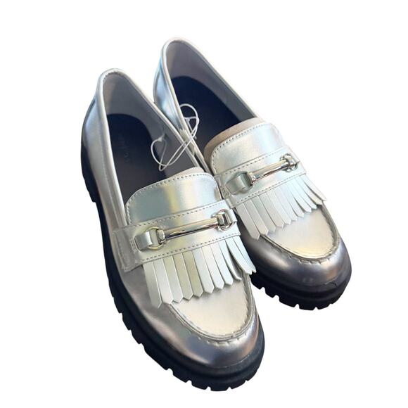 Old Navy ON Faux Leather Chunky Heel Loafers Silver 90s Y2K Retro Style 9 NWT - Picture 2 of 14